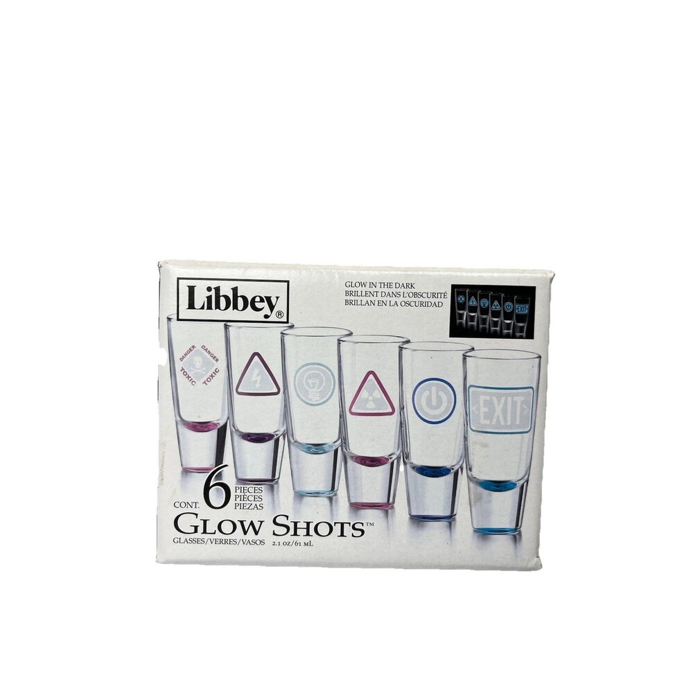 Shot Glasses Glow In The Dark 2 Ounce Heavy Bottom Bar Accessories Libbey  2 Oz